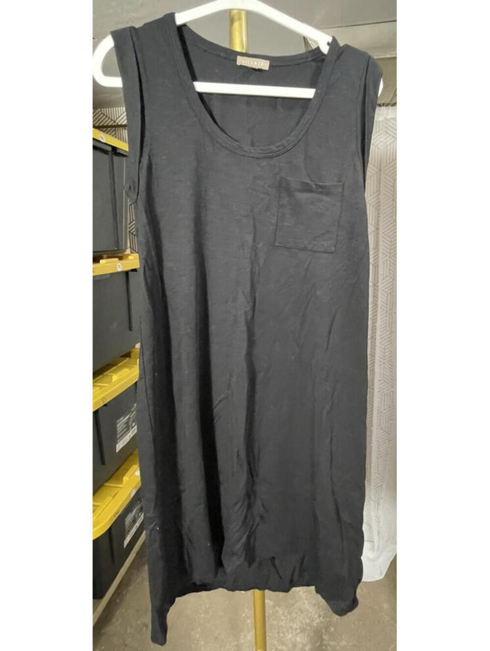 Lilla P Black Sleeveless Tee Dress Small S Slub Cotton Jersey Midi Tank Pocket